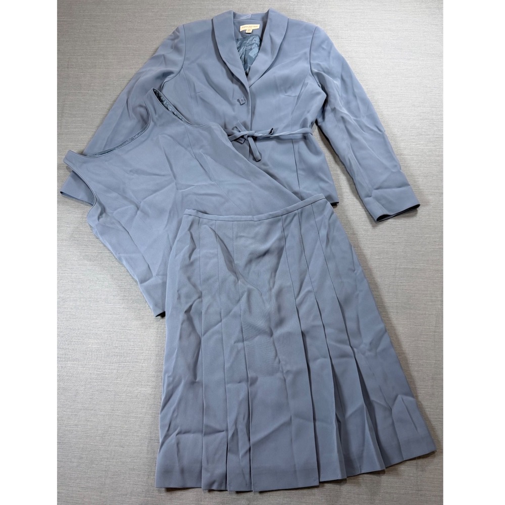 Amanda Smith Petite 3-Piece Skirt Suit Set Blue Blazer Shell Pleated Skirt 6P